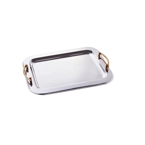 Bandeja de servicio Rectángulo de metal chapado en oro con mango de estilo único para restaurante y decoración de boda hecho a mano personalizado - Product Image 2