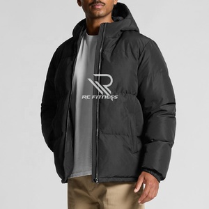เสื้อแจ็คเก็ตพัฟเฟอร์มีฮู้ดสีดำสำหรับผู้ชาย RC Fitness ผ้าโพลีเอสเตอร์กันลม เสื้อโค้ทลำลองสำหรับฤดูหนาว พร้อมโลโก้ด้านหน้าและซิปปิด - Product Image 6