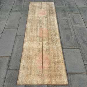 Turkish Vintage Rug, 2.3x7.5 ft <b>Runner</b> Rug, Brown <b>Red</b> Solid Wool Rug - Product Image 1