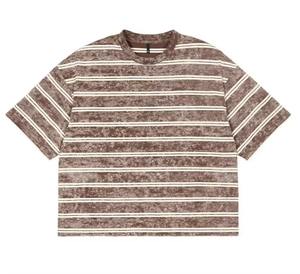 เสื้อยืดสไตล์วินเทจ แนวสตรีทแฟชั่น ลายทาง ทรงหลวม ทรงบ็อกซี่ แขนสั้น ลุคย้อนยุค สำหรับผู้ชาย - Product Image 6