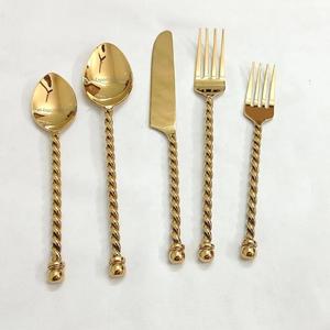 Juego de Cubiertos de Metal pulido dorado de estilo occidental con mango redondo delgado para juegos de cubiertos para comer en el hogar y el restaurante - Product Image 3