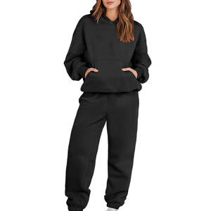 Sólido Casual Mujer Fleece-forrado Heavyweight 2 piezas Set Trajes Invierno Cálido Elegante Chándal Sudaderas con capucha Oversize Pullover Sudadera - Product Image 1
