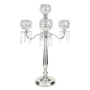 Lujosos candelabros de 5 brazos en diseño Redondo de cristal de aluminio plateado para eventos en casa, Decoración de mesa de boda hecha de Metal - Product Image 6