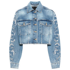 Trending <b>Women's</b> Denim <b>Jacket</b> Embroidery Sequined Jeans <b>Jacket</b> Long <b>Sleeve</b> Casual Loose <b>Short</b> Denim <b>Short</b> <b>Jackets</b> - Product Image 1