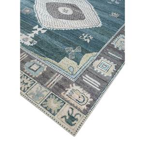 Alfombra de Lana Anudada a Mano, Color Azul Tomillo, con Patrones Abstractos de Medallón y Rompecabezas, para el Hogar, Pasillo, Entrada, Habitación -AKWL-1266, Rectángulo de 9x12 - Product Image 2