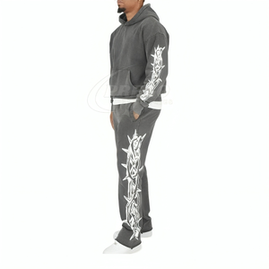 ชุดฮู้ดดี้และกางเกงวอร์มทรงเฮฟวี่เวท ล้างสีแบบแอซิด  แบบเรียบ  สำหรับสกรีนลาย  สไตล์วินเทจ ระบายอากาศได้ดี สำหรับผู้ชาย ปี 2025 - Product Image 1