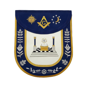Masonic Master Mason Delantal Plata y oro Bordado Azul Terciopelo Freemason Delantales - Product Image 6