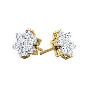 Newest 1.0 Carat Round Lab Grown Diamond Cluster Earrings 18K Yellow Gold Rhodium Plated IGI Certified for Women and Girls - Product Image 1
