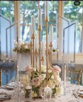 Support de bougie en acrylique doré LANJO à 3/5/8 têtes, centre de table, chandelier de mariage, décoration de fête