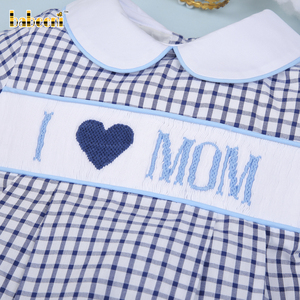 บาบีนี ฉันรักแม่ เสื้อผ้าเด็กผู้ชายฤดูหนาวแบบหรูหรา ติดกระดุม แต่งสม็อค ทรงบับเบิ้ล ODM ผลิตตามแบบเดียวกับที่สั่งทำ ผ้าสแปนเด็กซ์/คอตตอน สีกรมท่า ลายตารางหน้าต่าง ผ้าลายเปลวไฟ - Product Image 4