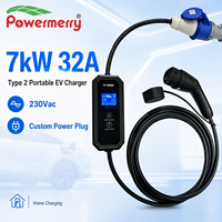 Chargeur EV portable 7kW 32A Type 2 230Vac avec prise de courant personnalisée pour les besoins de charge à domicile, au garage, en voyage et en cas d'urgence en Europe