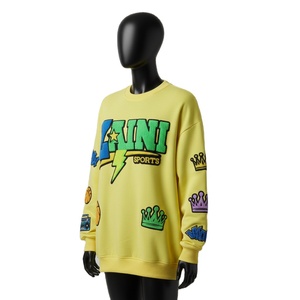 Sweat-shirt oversize pour femme en molleton de coton premium, broderie en chenille jaune, logo personnalisé, streetwear, sweat-shirts respirants pour femme - Product Image 4