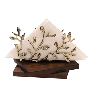 Servilletero de Base de mármol de lujo con decoración de flores de latón servilletero decorativo para decoración de mesa de comedor precio de fábrica - Product Image 3