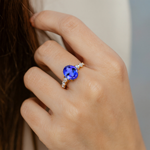 Bague en pierres précieuses tanzanite naturelle nouvellement arrivée avec or massif et diamants véritables bagues en grappe fine mariages prix de gros OEM - Product Image 2