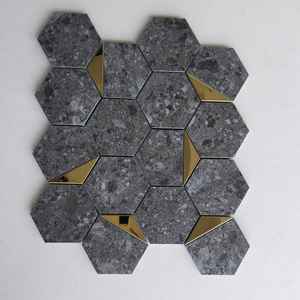 Norr grafito 3 pulgadas 73mm hexágono pared mosaicos único moderno Metal oro piedra vidrio cerámica malla porcelana para Baño - Product Image 1