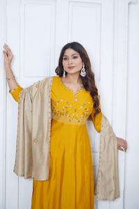 Tissu en soie coton viscose avec lustre en soie brodé Collection de costumes Dupatta pour adultes - Product Image 5