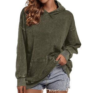 Sudadera con capucha de manga larga lavada con ácido para mujer, sudaderas transpirables antipilling de algodón y poliéster personalizadas para mujer - Product Image 2