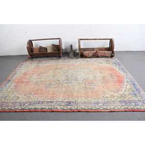 Tapis turc, grand tapis vintage 6,2x9 pieds, tapis camouflage rouge et bleu - Product Image 3