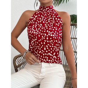 Blusa sin mangas con cuello alto y estampado para mujer de Jane, con detalle de lazo en la espalda, corte regular, tela fina de máxima calidad - Product Image 1