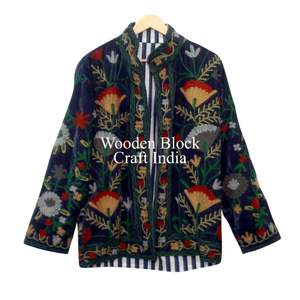 Artisan Made Suzani Embroidered <b>Jacket</b> Rich <b>Velvet</b> Look Multicolor Floral Boho Coat Vintage Inspired Ethnic Fashion - Product Image 1