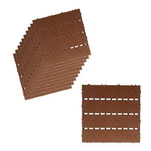 * OUTLET * 10 pezzi di piastrelle da giardino in plastica, 30x30x2cm, pavimenti in PVC per esterni, colore marrone scuro, totale 0.9 m²- - Product Image 1