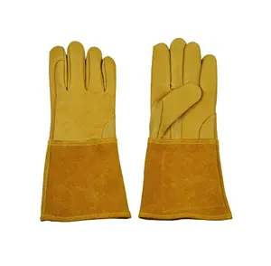 Guantes de trabajo de seguridad para soldador de construcción Industrial de cuero de calidad extrema hechos guantes de soldador de tela fuerte a precios mayoristas