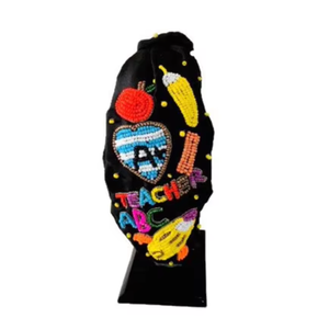 Bandeaux pour cheveux faits à la main pour les enseignants, design exclusif avec base noire et broderie multicolore pour le bain, le spa, le maquillage - Product Image 1