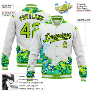 Nouveau design de bombardier 3D personnalisé veste de sport universitaire à pression intégrale veste verte blanche de style de rue pour hommes - Product Image 2