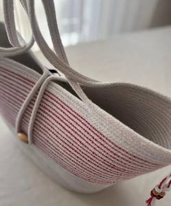 Handwoven Jute Rope <b>Bag</b>: Red & <b>White</b> Summer Beach <b>Tote</b> - Product Image 4