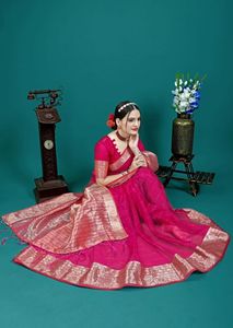 ชุดส่าหรีผ้าไหมออร์แกนซ่าพร้อมเส้นขอบ,ชุดแฟนซีสวมใส่ในงานปาร์ตี้ชุดส่าหรีแบบดั้งเดิม - Product Image 2