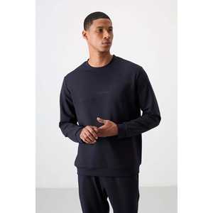 Ensemble de survêtement décontracté pour homme en coton bleu marine, épais, doux, texturé, coupe confortable avec motif imprimé - 85253 - Product Image 3