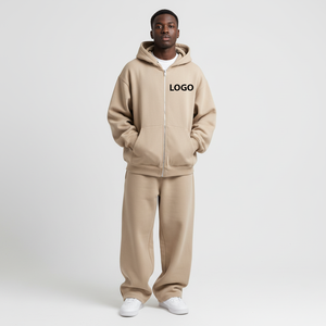 Conjunto Deportivo de Dos Piezas de Moda, Personalizado, de Algodón de 300 g/m², Holgado, de Felpa Francesa, Estampado, para Hombre, Ropa Urbana de Invierno, Sudadera con Capucha y Cremallera - Product Image 3