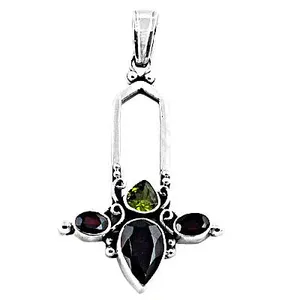 Pendentif en argent 925 avec grenat et péridot pour femmes, bijoux en pierres précieuses faits à la main avec placage rhodium, pendentifs en or blanc - Product Image 3