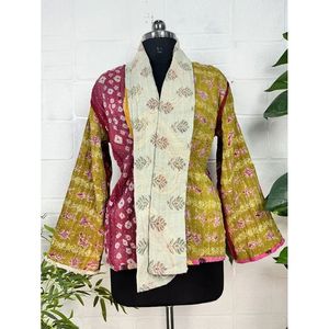 Vintage <b>Kantha</b> Stitch Dori <b>Jacket</b> One-of-a-Kind Handstitched Reversible Short Coat Boho Chic Fashion with Sequins Fur for Spring - Product Image 4
