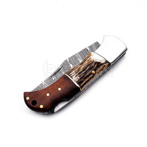 Couteau pliant fait à la main petits couteaux de poche pour le camping, couteau en acier damas à lame de verrouillage arrière de randonnée - Product Image 6