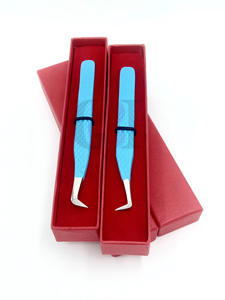 แหนบต่อขนตาสำหรับต่อขนตาสีฟ้าฟ้า90องศาทำจากสเตนเลสสตีลเคลือบผงสีฟ้าออกแบบโลโก้ได้ตามต้องการ - Product Image 5