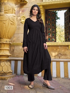 Heavy Schiffli Work Vestido largo con corte de naira Venta en línea de ropa india y pakistaní Kurtis elegante - Product Image 5