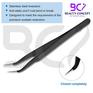 2 pièces de pinces d'extension de cils noires à pointe fine, droites et incurvées Outil de beauté de qualité supérieure pour l'extension de cils - Product Image 5