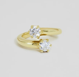 Bagues Nouvelle Mode Personnalisée Classique Plaqué Or 18K Réglable Deux Pierres Bague en Argent Sterling 925 Bijoux de Mode - Product Image 1