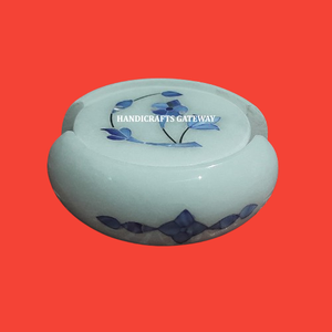 Best Quality White Marble Round Shape Blue Mother Of Pearl Inlay Floral Design <b>Caster</b> Set Use For Put On Water Glass And Tea <b>Cup</b> - Product Image 3