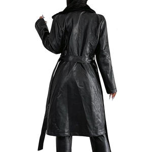 Servicio OEM: Abrigo Largo de Cuero para Mujer, Diseño Personalizado, Cinturón a la Moda, Ropa de Invierno, Abrigos Largos de Cuero para Mujer - Product Image 2