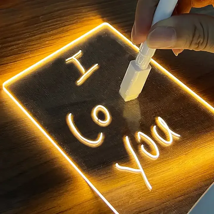 Diy LED Gift Blank 3d Creatives Pen Rewrit Acrylic Note Board Led Rewrirable Night Light with Message Board