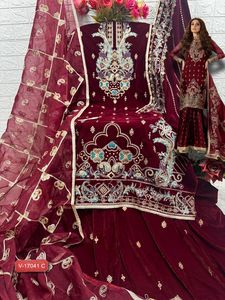 VELVET EMBROIDERED <b>Top</b> ORGANZA EMBROIDERED Dupatta VELVET EMBROIDERED Bottom - Product Image 4