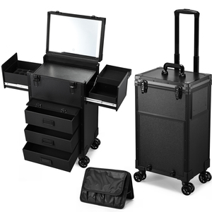 Professional Rolling <b>Makeup</b> <b>Case</b> with LED Mirror Lockable Salon Barber <b>Case</b> Large <b>Makeup</b> Trolley Organizer with Drawers & Wheels - Product Image 1