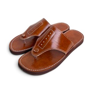 Brown Genuine Leather Flat Sandals Open Toe Slip on Adjustable Strap Anti Slip Summer Casual Rubber Outsole Footwear - Product Image 1
