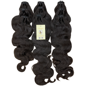 Extensiones de cabello ondulado de cuerpo indio de alta calidad más vendidas, cutícula cruda alineada, negro Natural para cabello humano de trama Genius - Product Image 1