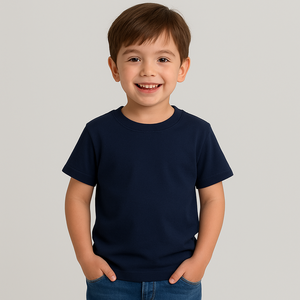 T-shirt décontracté blanc uni pour garçon d'école, badge nominatif, tricoté en polyester/coton, col roulé, manches courtes, couleur, taille et style personnalisables - Product Image 3