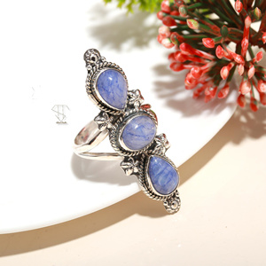 พลอยมูนสโตนสีฟ้าทรงวงรี925ตัดเป็นเหลี่ยมเพชรพลอยเงินสเตอร์ลิงแหวนเงินแท้เครื่องประดับที่ดีแหวนสีฟ้า COLOUR - Product Image 3