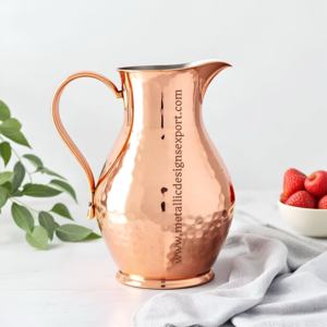 Pichet à eau élégant en cuivre martelé poli de 1,5 L avec poignée en verre robuste Pichet en métal pour boire et décorer la cuisine - Product Image 6