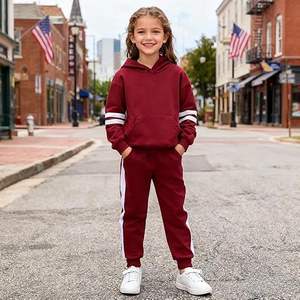 Ensemble deux pièces pour filles, sweat-shirt à capuche et pantalon de jogging, couleur unie, classique, respirant, matière épaisse, couleurs personnalisées, haute qualité - Product Image 5